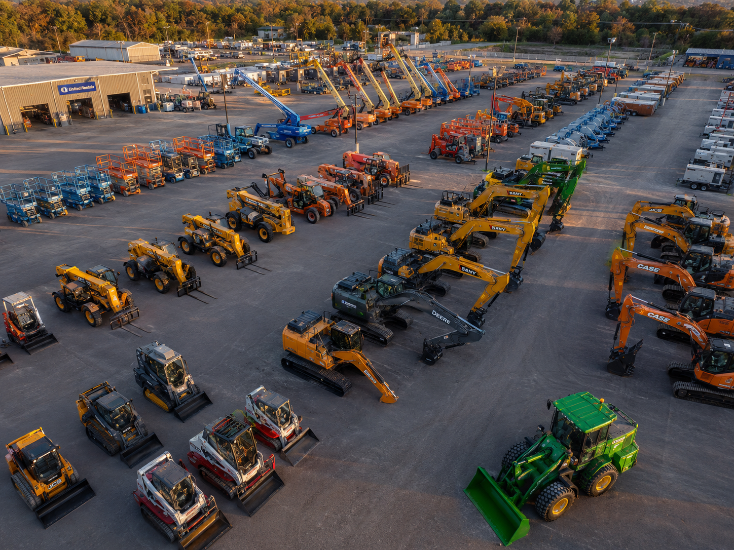 Aerial view of a national equipment rental yard